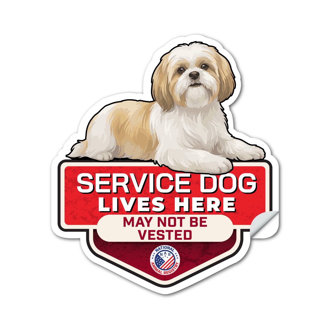 Shih Tzu Service Dog Lives Here Sticker No Vest – SD Dog Sign Decal – May Not Be Vested – Waterproof Matte Vinyl