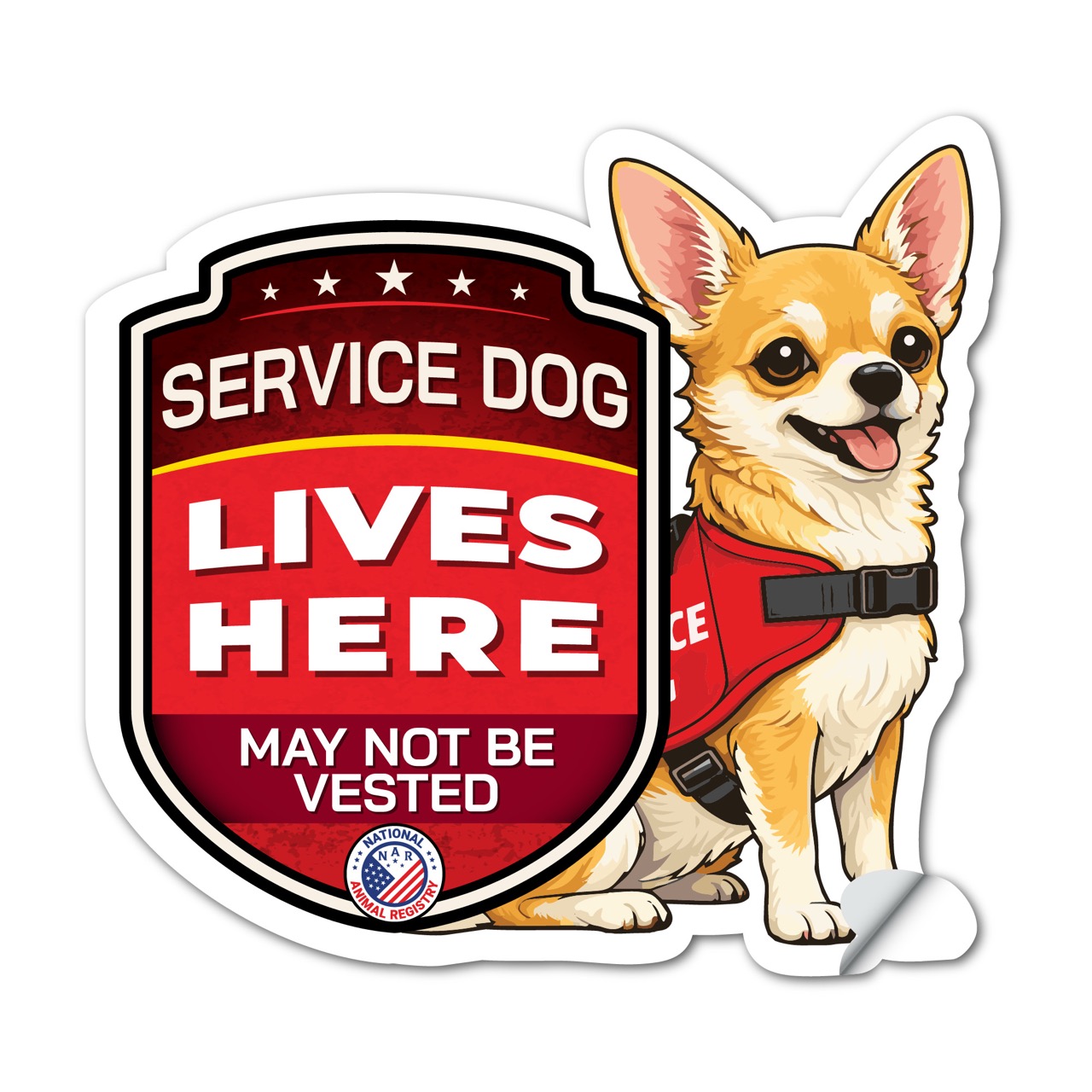 Service Dog Lives Here Chihuahua Sticker – Working Dog Warning Decal – May Not Be Vested – Weatherproof Vinyl