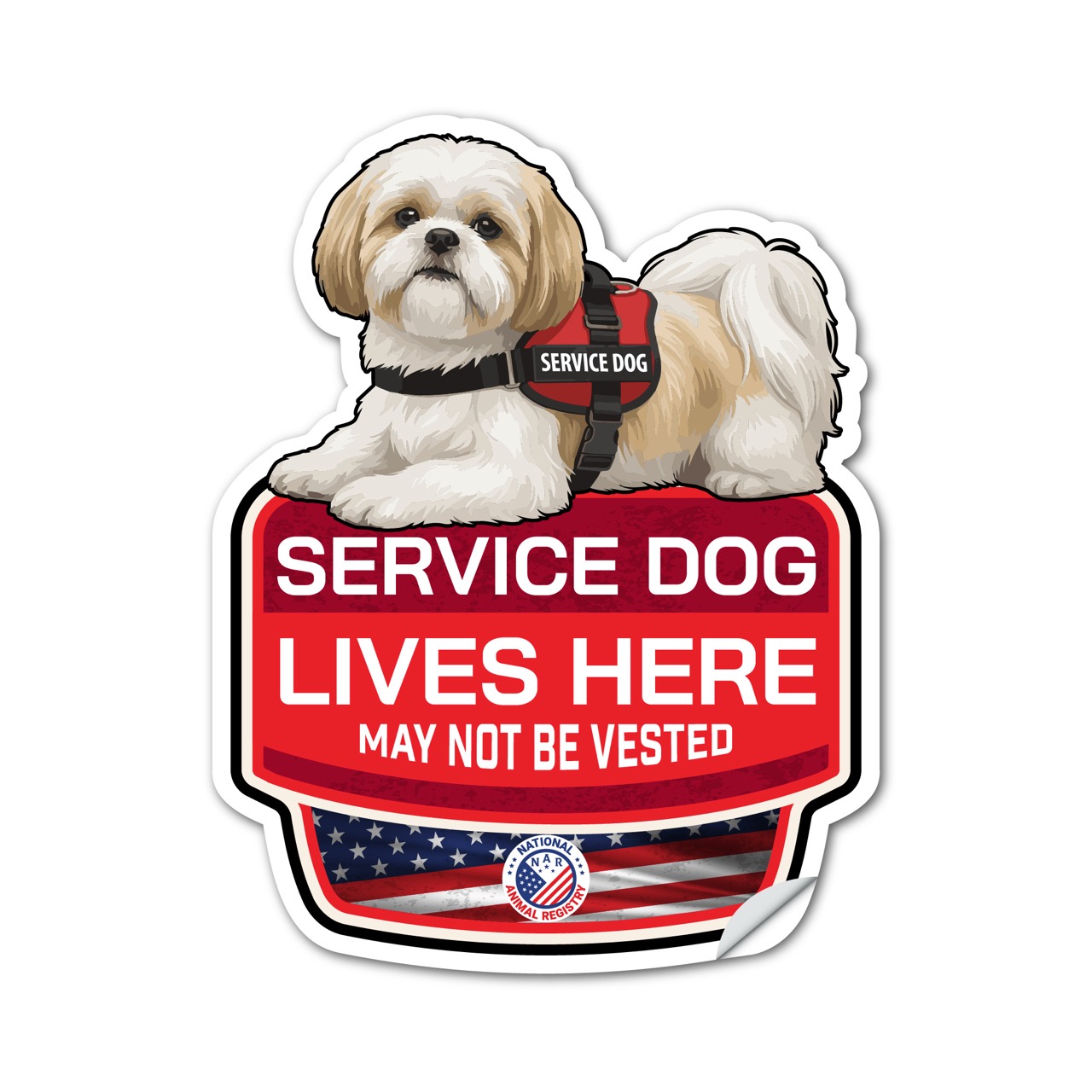 Shih Tzu Service Dog Lives Here Sticker – SD Dog Sign Decal – May Not Be Vested – Waterproof Matte Vinyl