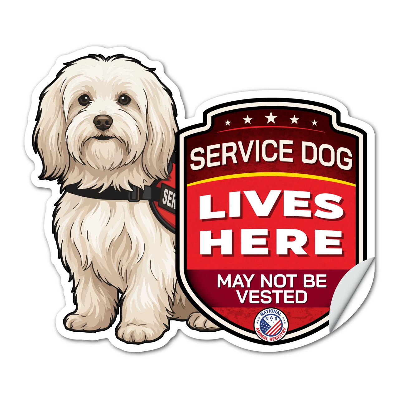 Service Dog Lives Here Maltese Sticker – Working Dog Warning Decal – May Not Be Vested – Weatherproof Vinyl
