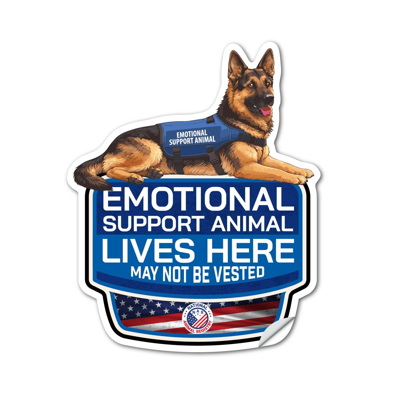 German Shepherd Emotional Support Animal Lives Here Sticker – ESA Dog Sign Decal – May Not Be Vested – Waterproof Matte Vinyl