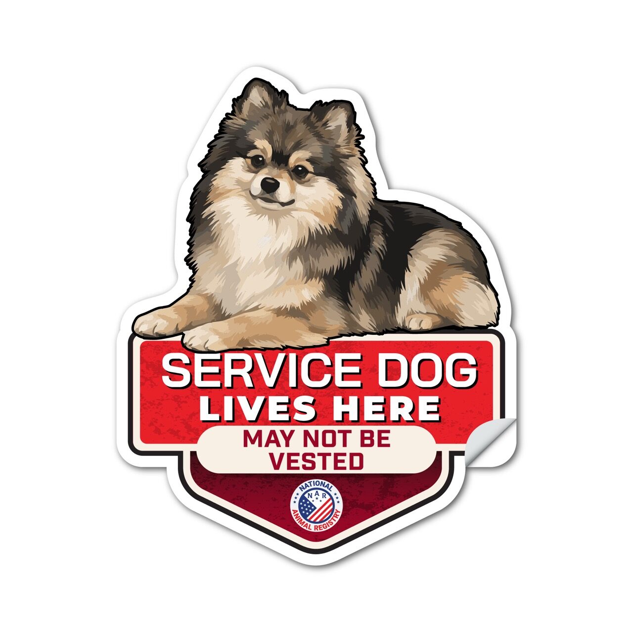 Pomeranian Service Dog Lives Here Sticker No Vest – SD Dog Sign Decal – May Not Be Vested – Waterproof Matte Vinyl