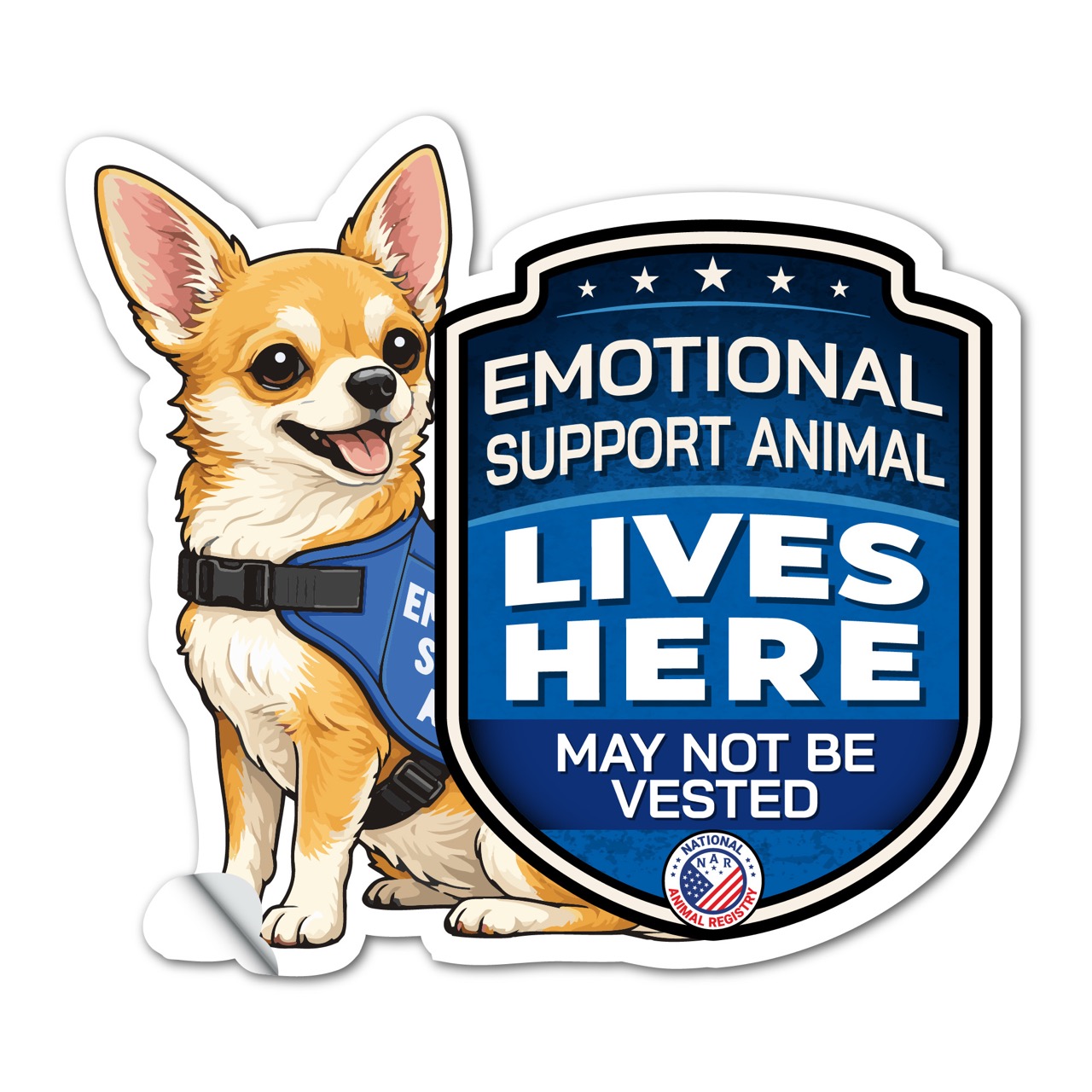 Emotional Support Animal Lives Here Chihuahua Sticker – ESA Dog Warning Decal – May Not Be Vested – Weatherproof Vinyl