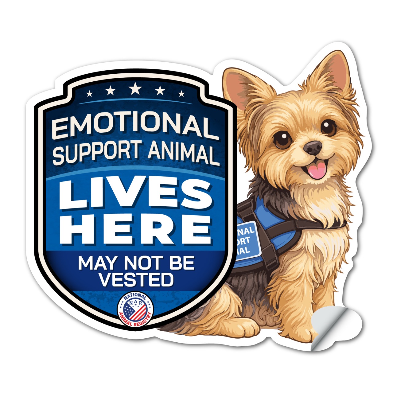 Emotional Support Animal Lives Here Yorkie Sticker – ESA Dog Warning Decal – May Not Be Vested – Weatherproof Vinyl