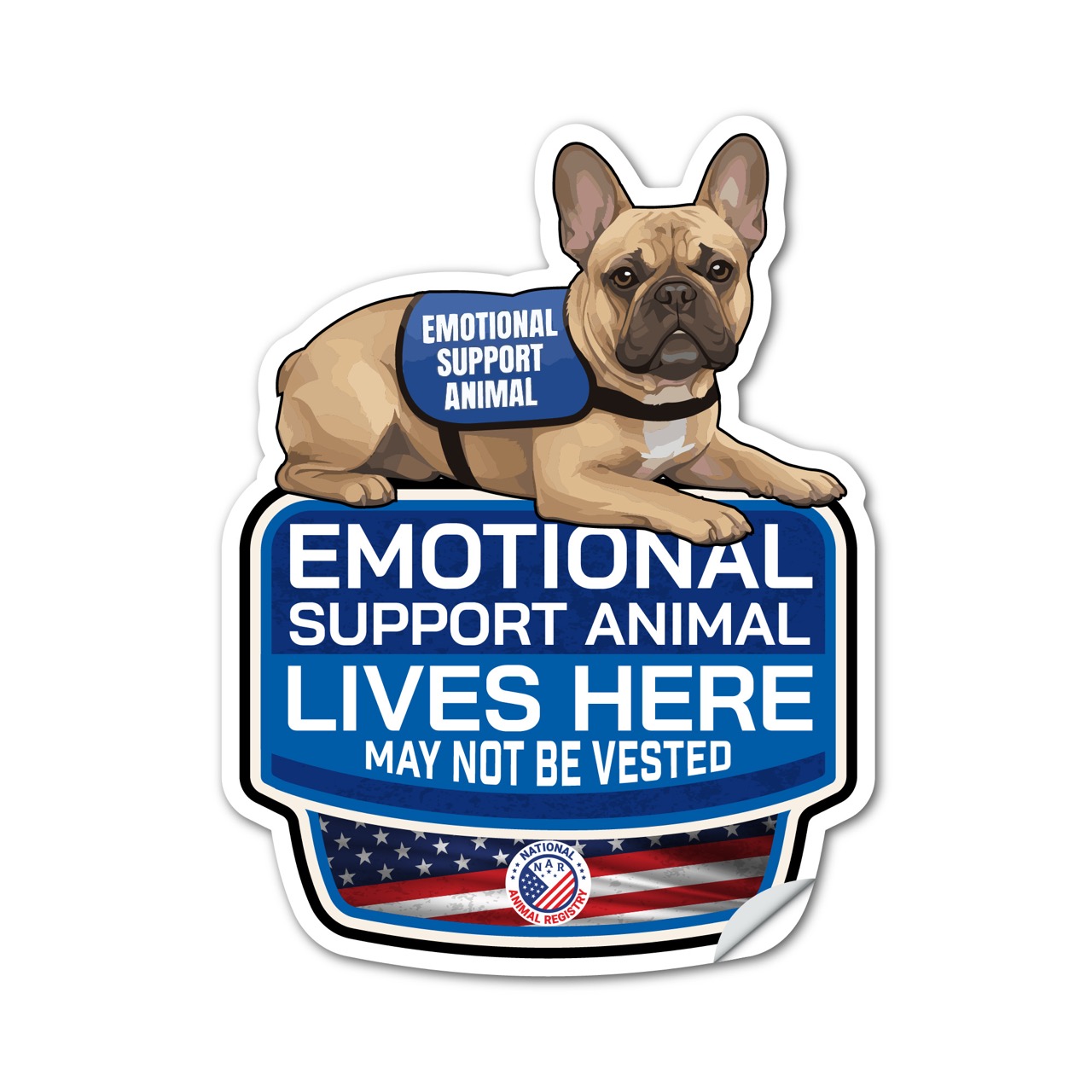 French Bulldog Emotional Support Animal Lives Here Sticker – ESA Dog Sign Decal – May Not Be Vested – Waterproof Matte Vinyl