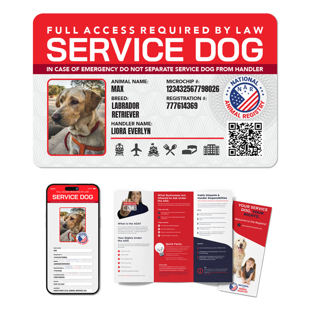Service Dog Starter Registration Package with Printed ID Card, Digital Profile, and Unique Registration Number for Everyday Identification and Confidence