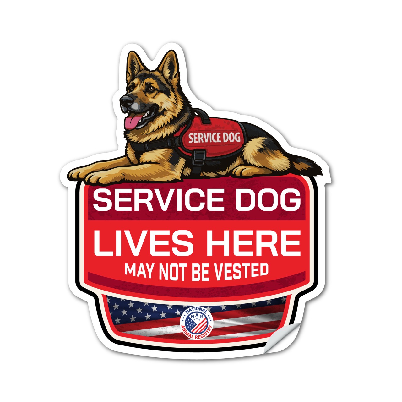 German Shepherd Service Dog Lives Here Sticker – SD Dog Sign Decal – May Not Be Vested – Waterproof Matte Vinyl