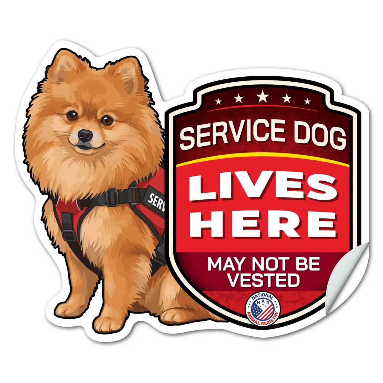 Pomeranian Service Dog Lives Here Sticker – SD Dog Sign Decal – May Not Be Vested – Waterproof Matte Vinyl