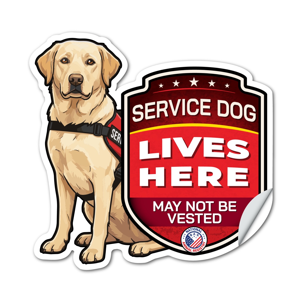 Service Dog Lives Here Labrador Retriever Sticker – Working Dog Warning Decal – May Not Be Vested – Weatherproof Vinyl