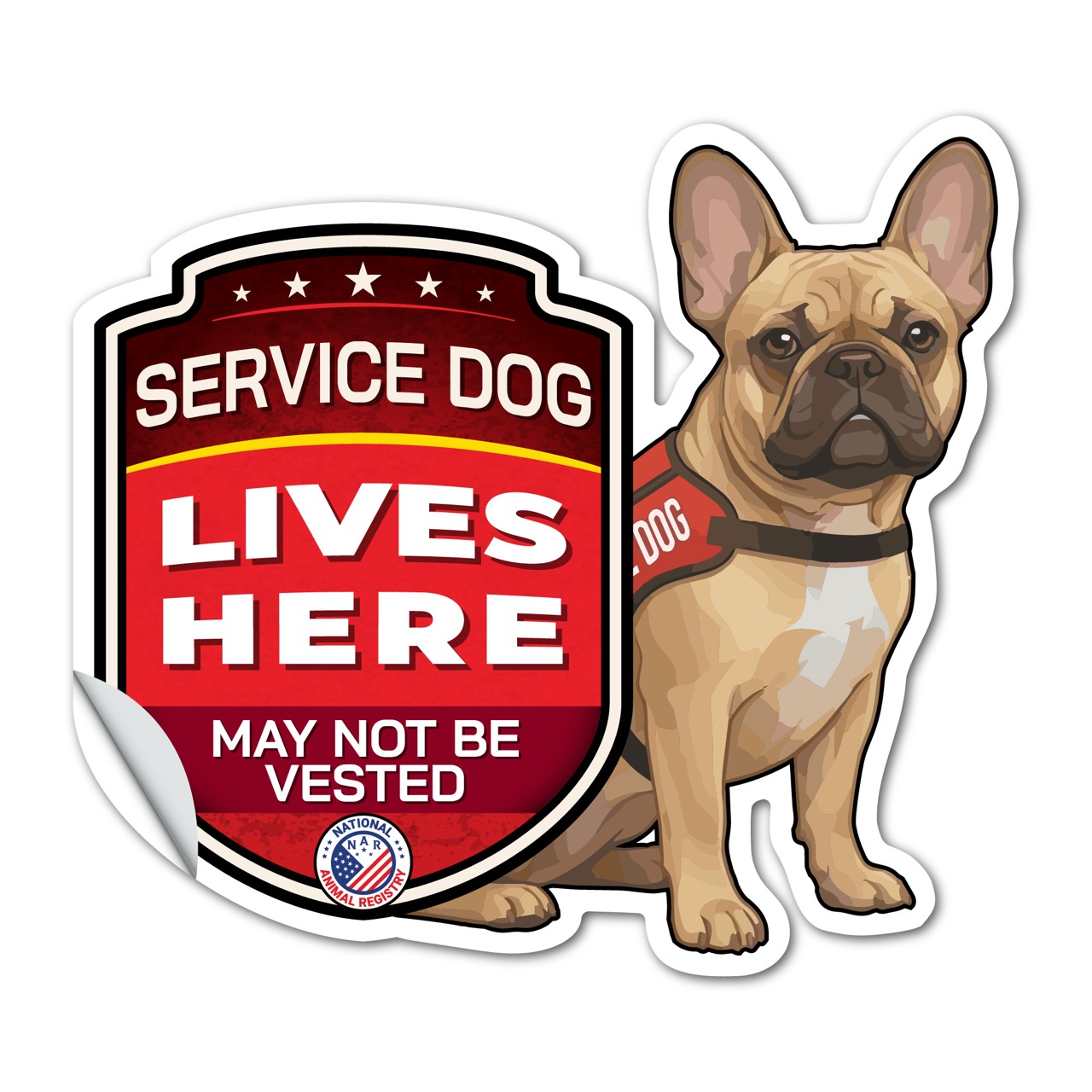 Service Dog Lives Here French Bulldog Sticker – Working Dog Warning Decal – May Not Be Vested – Weatherproof Vinyl