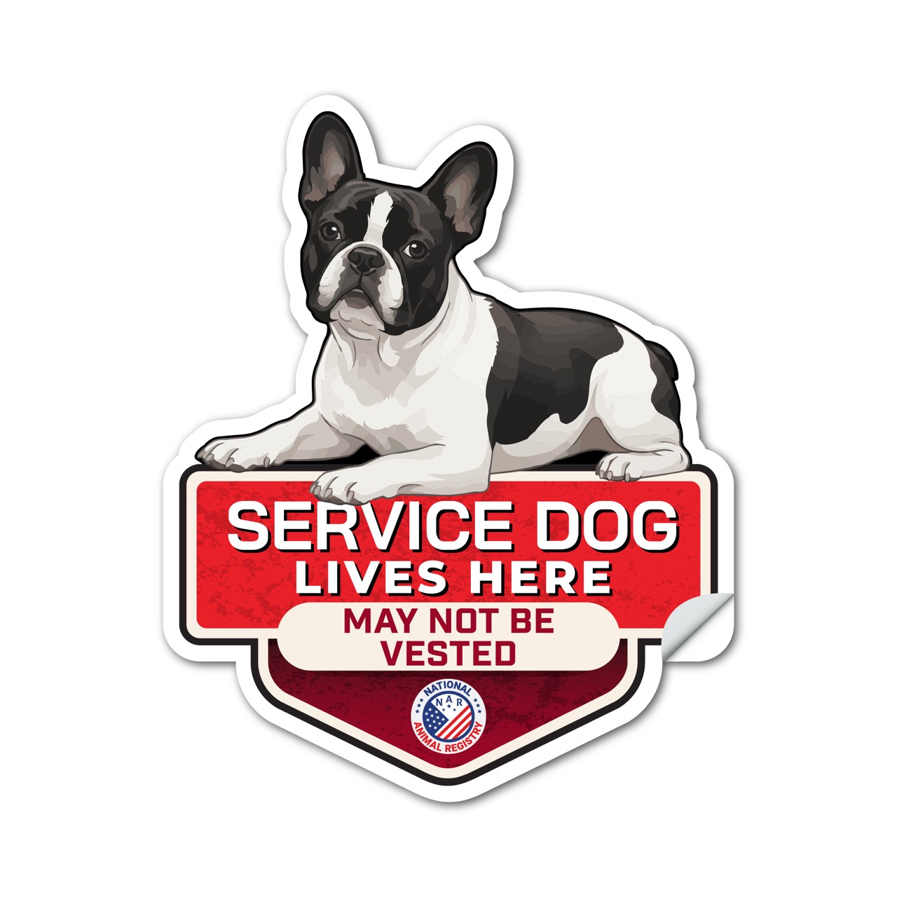 French Bulldog Emotional Support Animal Sticker No Vest – ESA Lives Here Sign Decal – May Not Be Vested – Waterproof Matte Vinyl
