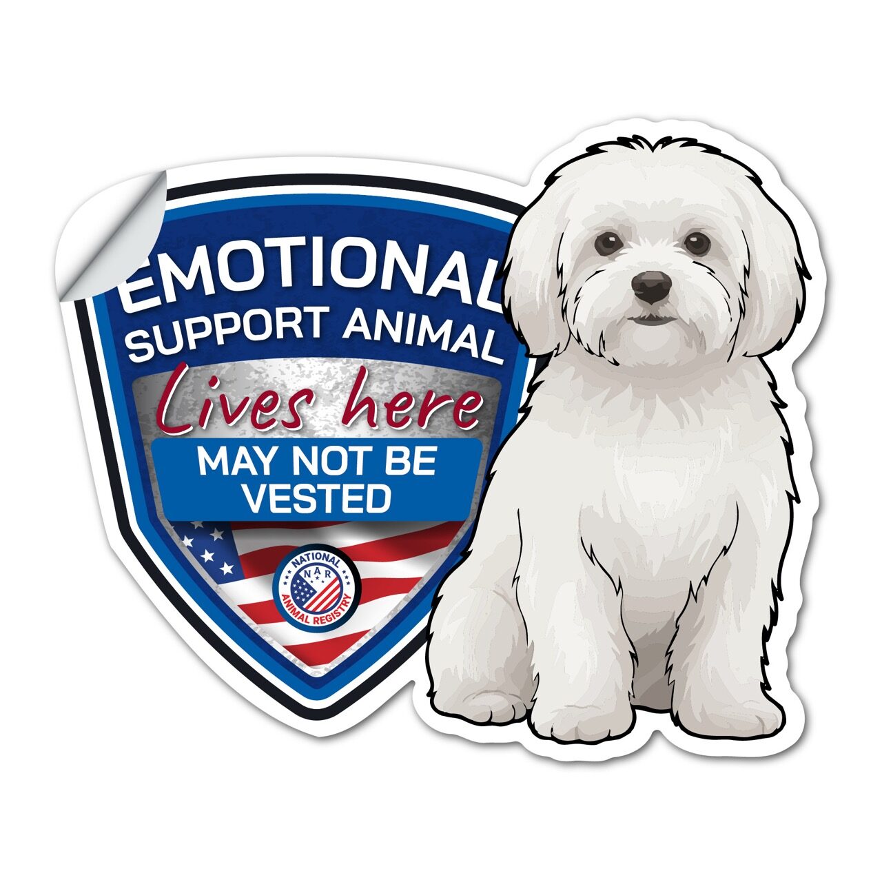 Maltese Emotional Support Animal Sticker No Vest – ESA Lives Here Sign Decal – May Not Be Vested – Waterproof Matte Vinyl