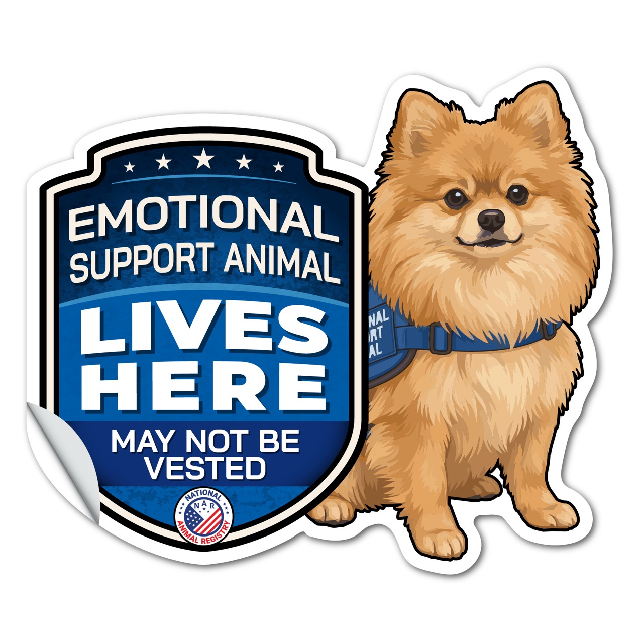 Emotional Support Animal Lives Here Pomeranian Sticker – ESA Dog Warning Decal – May Not Be Vested – Weatherproof Vinyl