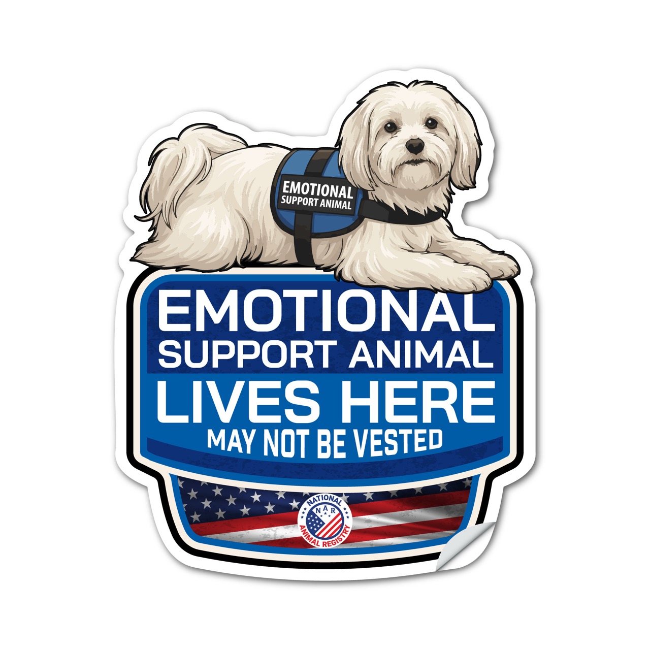 Maltese Emotional Support Animal Lives Here Sticker – ESA Dog Sign Decal – May Not Be Vested – Waterproof Matte Vinyl