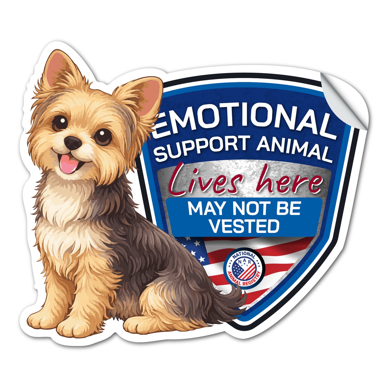 Yorkie Emotional Support Animal Sticker No Vest – ESA Lives Here Sign Decal – May Not Be Vested – Waterproof Matte Vinyl
