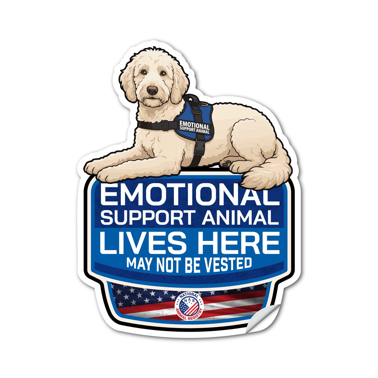 Goldendoodle Emotional Support Animal Lives Here Sticker – ESA Dog Sign Decal – May Not Be Vested – Waterproof Matte Vinyl