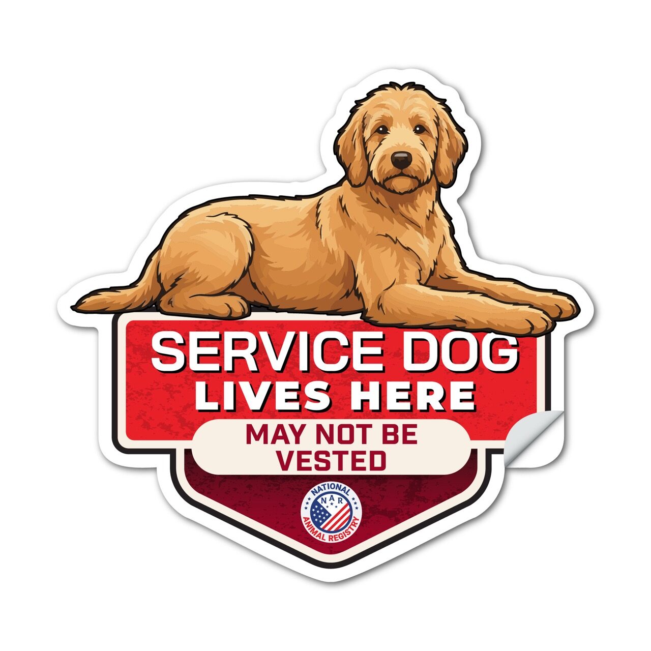 Goldendoodle Service Dog Lives Here Sticker No Vest – SD Dog Sign Decal – May Not Be Vested – Waterproof Matte Vinyl