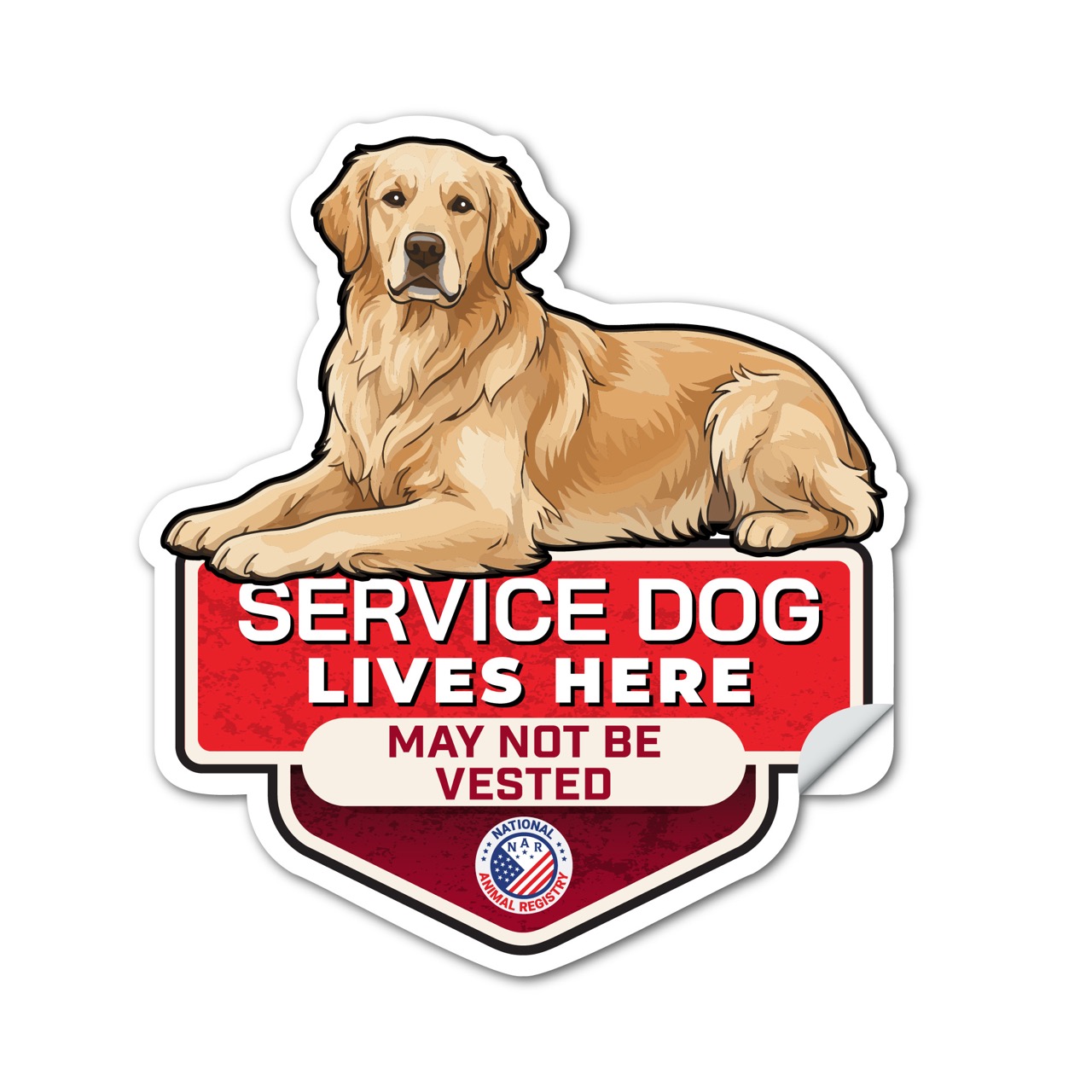 Golden Retriever Service Dog Lives Here Sticker No Vest – SD Dog Sign Decal – May Not Be Vested – Waterproof Matte Vinyl