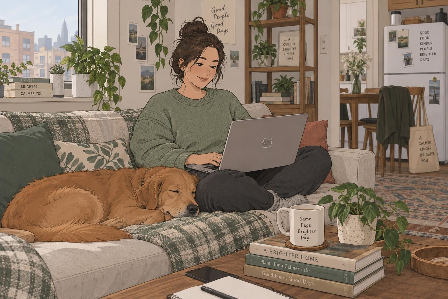 A handler practices a calm alert routine with their dog in a quiet living room.